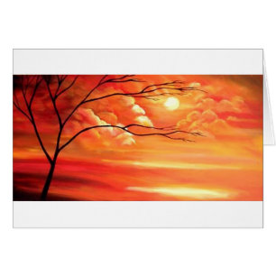 Arbre abstrait et coucher du soleil rouge