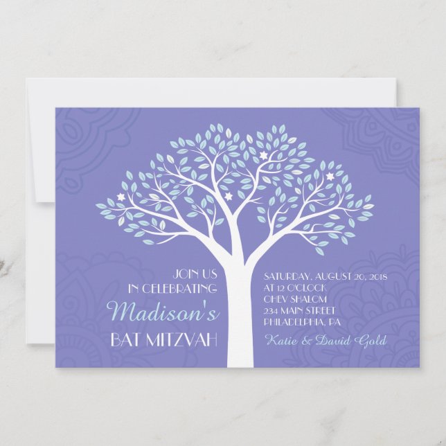 ARBRE AVEC ÉTOILES Invitation Bat mitzvah (Devant)