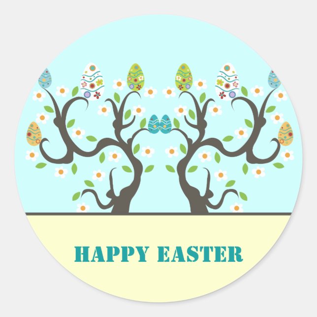 Arbre avec fleurs et oeufs de Pâques Stickers (Devant)