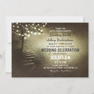 arbre avec lumières à cordes invitations de mariag