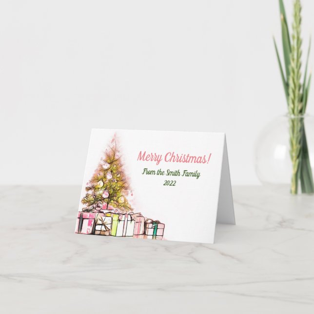 Arbre avec présente carte de Noël (Devant)