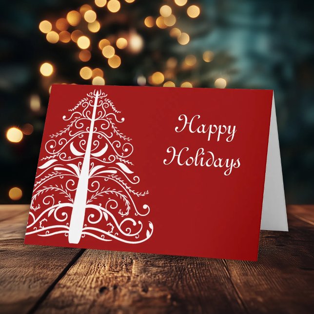 Arbre blanc sur la carte de Noël rouge affaires (Créateur téléchargé)