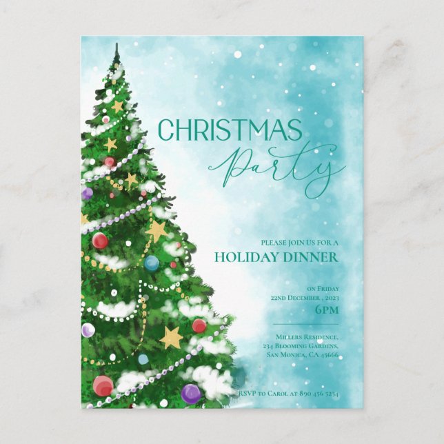 Arbre bleu Aquarelle Noël Invitation à la fête de  (Devant)