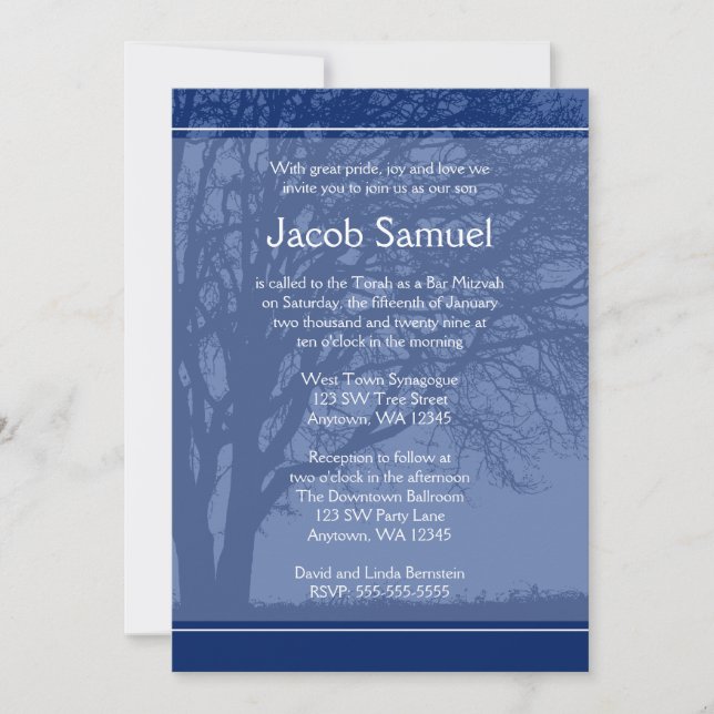 Arbre bleu de vie Barre Mitzvah Invitations (Devant)