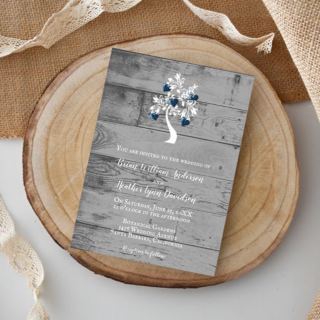 Arbre bleu des coeurs Faire-part de mariage (Blue Tree of Hearts Wedding Invitation)