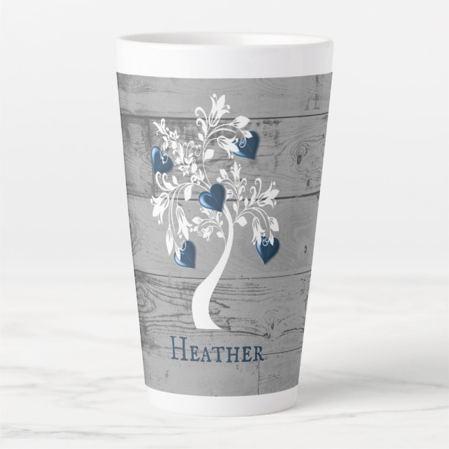 Arbre bleu des coeurs Latte Mug personnalisée (Devant)