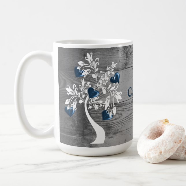 Arbre Bleu des Coeurs Mug café personnalisé (Avec donut)