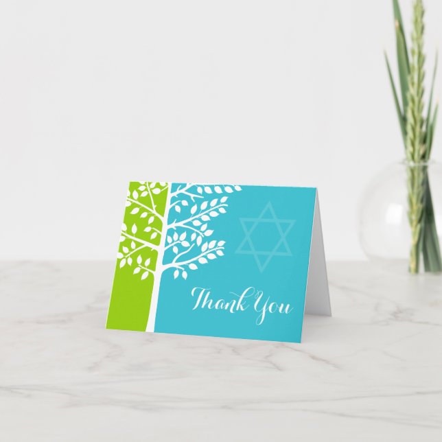 Arbre bleu turquoise vert de Merci de bat mitzvah (Devant)