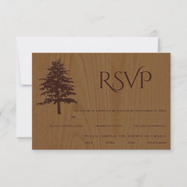 Arbre boisé sur bois de mariage rustique carte RSV (Devant)