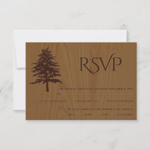 Arbre boisé sur bois de mariage rustique carte RSV