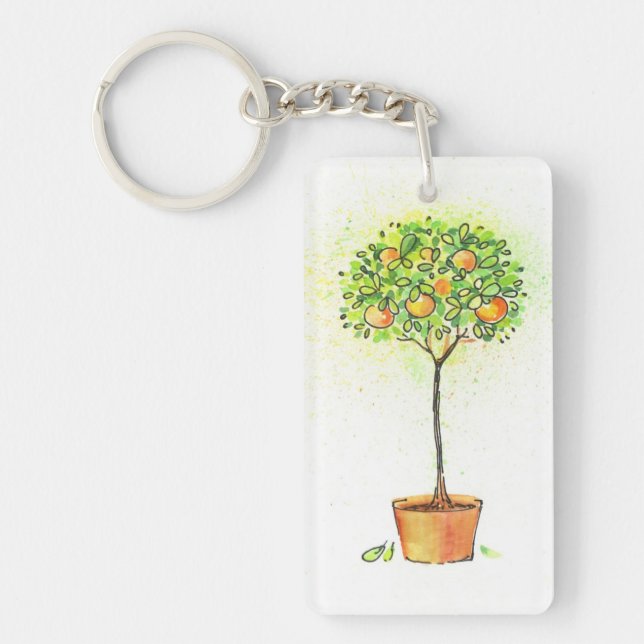 Arbre d'agrume peint d'aquarelle dans le pot (Devant)