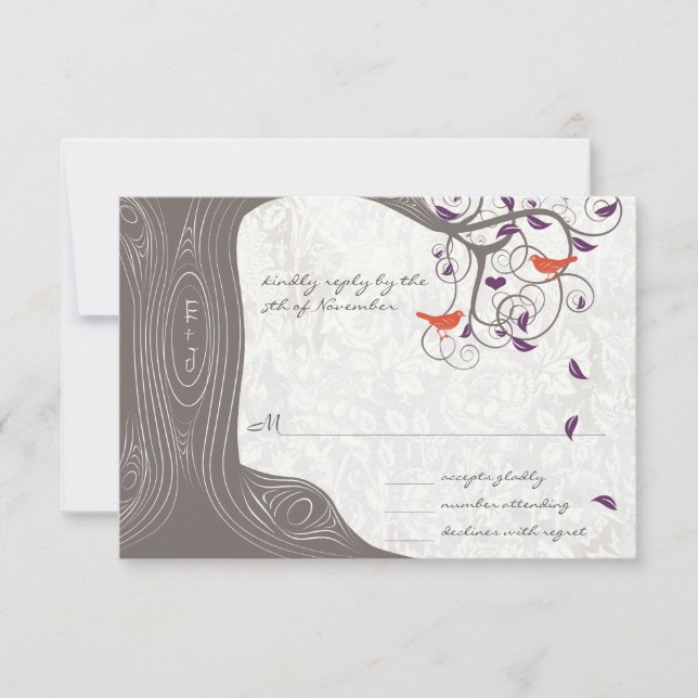 Arbre de bois de chauffe Inséparables mariage RSVP (Devant)