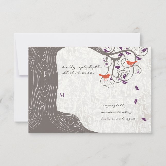 Arbre de bois de chauffe Inséparables mariage RSVP (Devant)