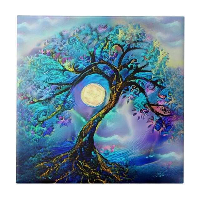 Arbre de Carreaux de céramique bleu teintes (Devant)