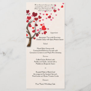 Arbre de coeur rouge sur le menu Mariage ivoire