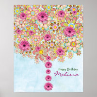 Arbre de fleurs rose printanière - affiche d'anniv