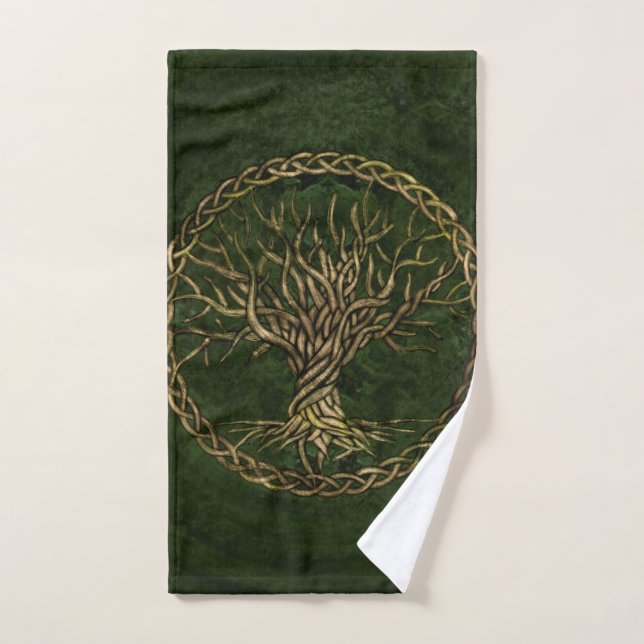 Arbre de la vie - Yggdrasil - vert et or (Serviette à main)