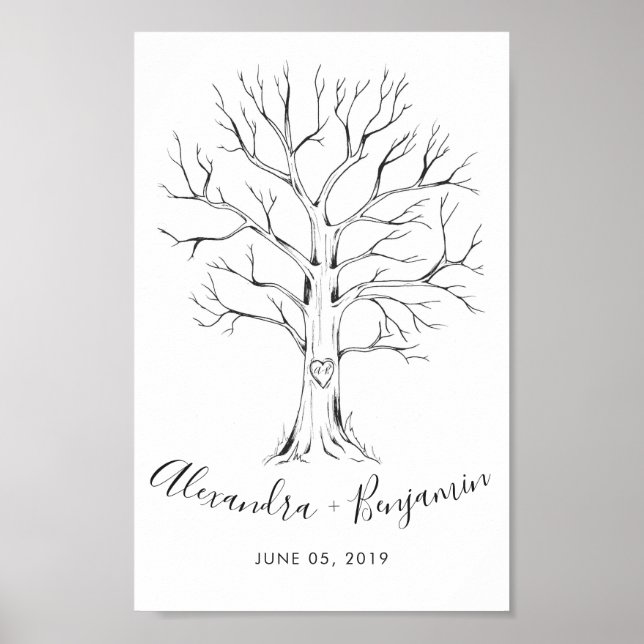 Arbre de mariage Livre d'or Dessiné à la main (Devant)