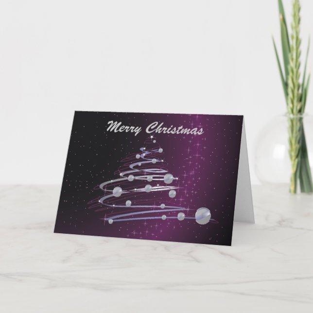 Arbre de Noël Abstrait sur la carte de voeux viole (Devant)