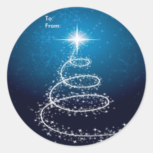 Arbre de Noël Abstrait Sur Stickers Bleus-Tags Cad
