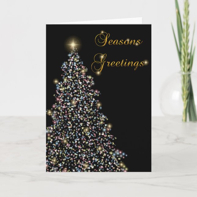 Arbre de Noël avec lumières noir Carte de vacances (Devant)