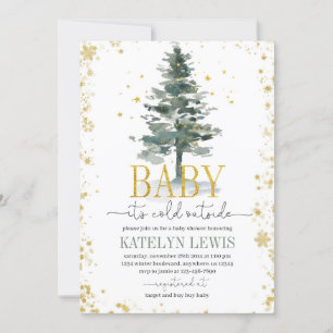 Arbre de Noël Baby shower Invitation Or