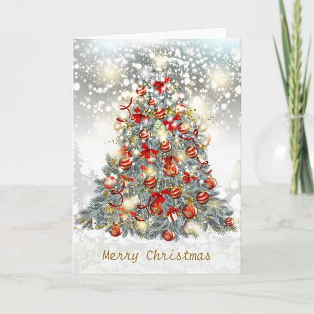 Arbre de Noël, baubles Carte de vacances pliée (Devant)