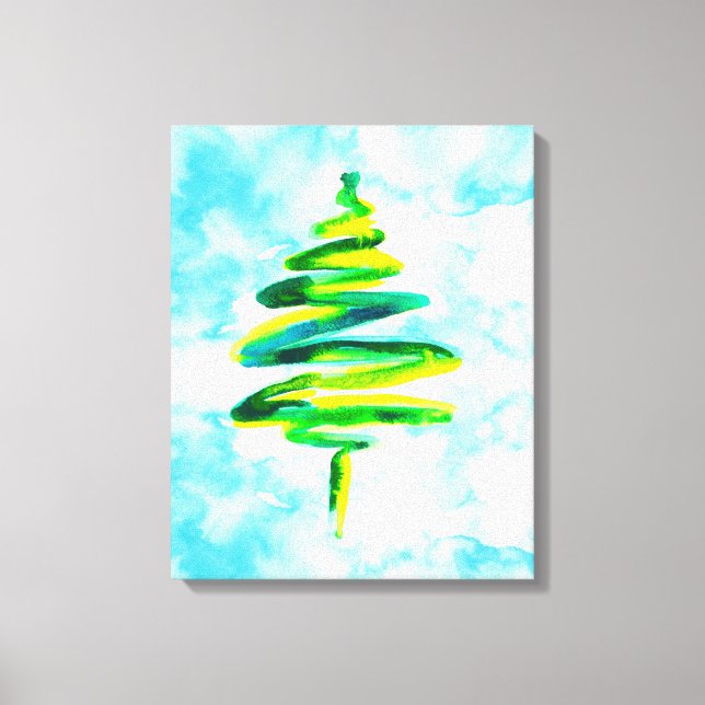 Arbre de Noël bleu abstrait toile d'aquarelle (Recto)