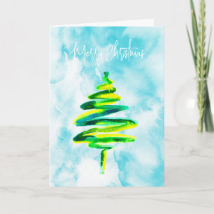 Arbre de Noël bleu abstraite carte d'aquarelle