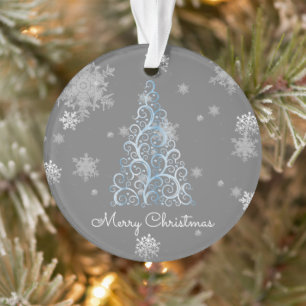 Arbre de Noël bleu et ornement de flocons de neige