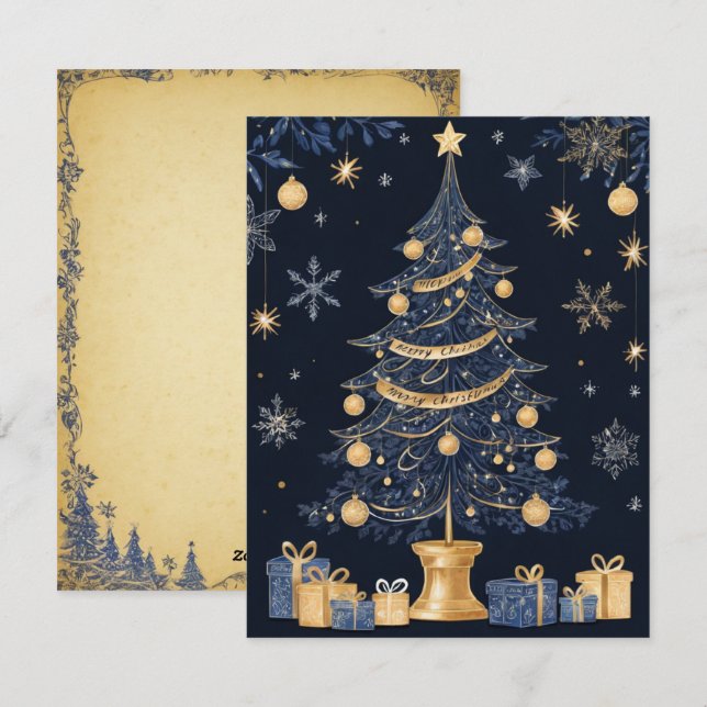 Arbre de Noël bleu foncé et carte cadeau (Devant / Derrière)