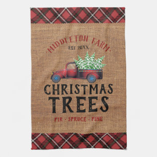 🎄 Arbre de Noël Camion Rouge Serviette de cuisine