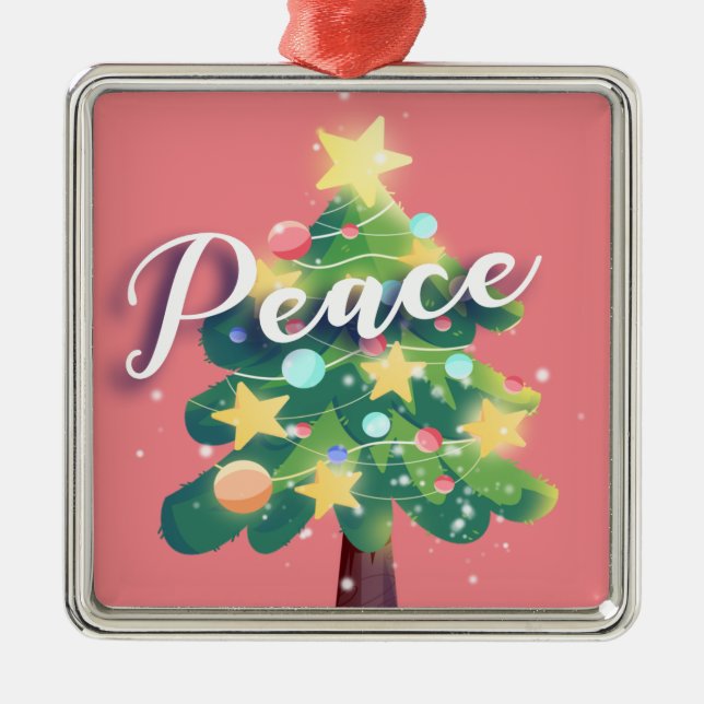 Arbre de Noël Carton de Paix Ornement en métal ros (Devant)