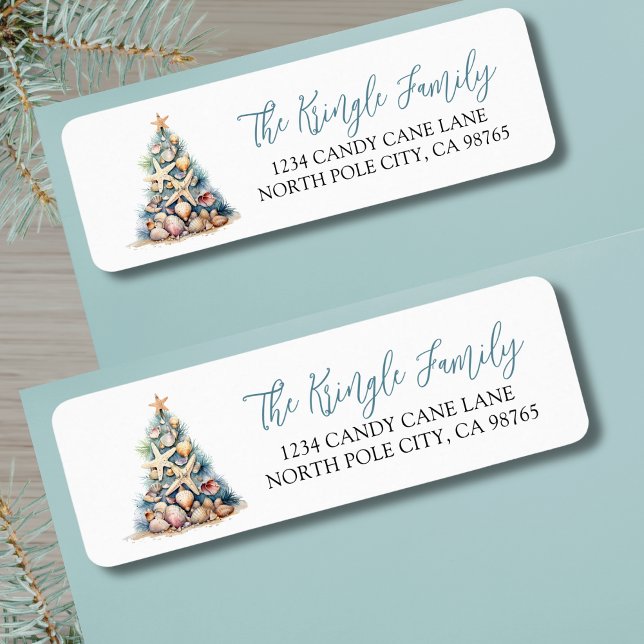Arbre de Noël de plage Adresse de retour (Beach Christmas Tree Return Address label )