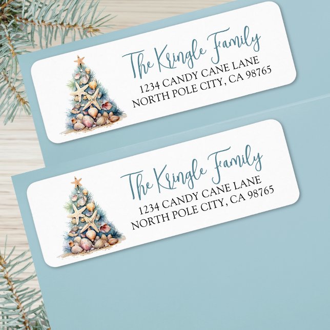 Arbre de Noël de plage Adresse de retour (Beach Christmas Tree Return Address label )