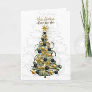 Arbre de Noël élégant en or, carte de vacances pli