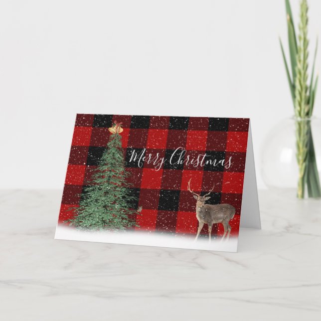Arbre de Noël et cerfs sur carte préposée (Devant)
