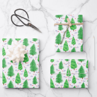 Arbre de Noël et papier d'enveloppement d'oiseaux