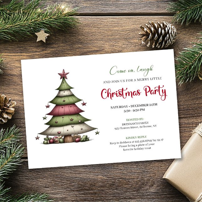 Arbre de Noël fantaisiste invitation festive ludiq (Whimsical Christmas tree playful holiday invite)