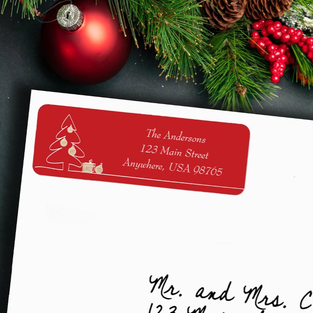 Arbre de Noël le plus joyeux en rouge Adresse de r (Merriest Christmas tree on red return address labels)