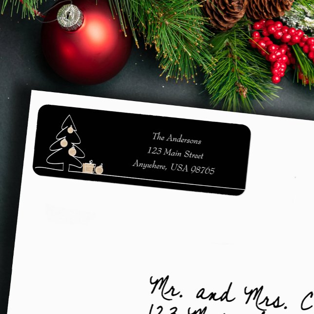 Arbre de Noël le plus joyeux sur noir (Merriest Christmas tree on black return address labels)