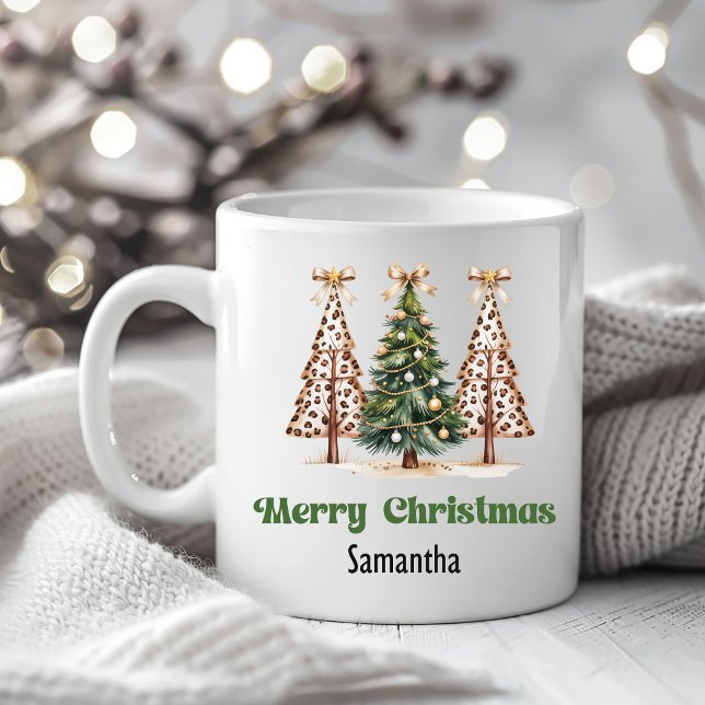 Arbre de Noël léopard tendance Mug personnalisé (Trendy Leopard Christmas Trees Personalized Mug)