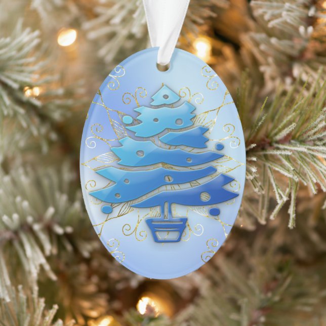 Arbre de Noël Moderne Bleu Sur Bleu (Arbre)