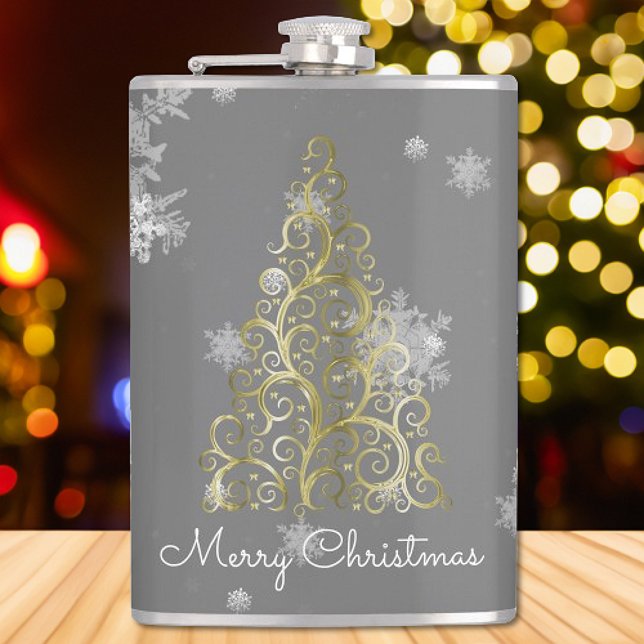 Arbre de Noël or et flacon de flocons de neige (Gold Christmas Tree and Snowflakes Flask)