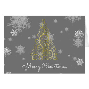 Arbre de Noël Or et Snowflakes Carte de voeux