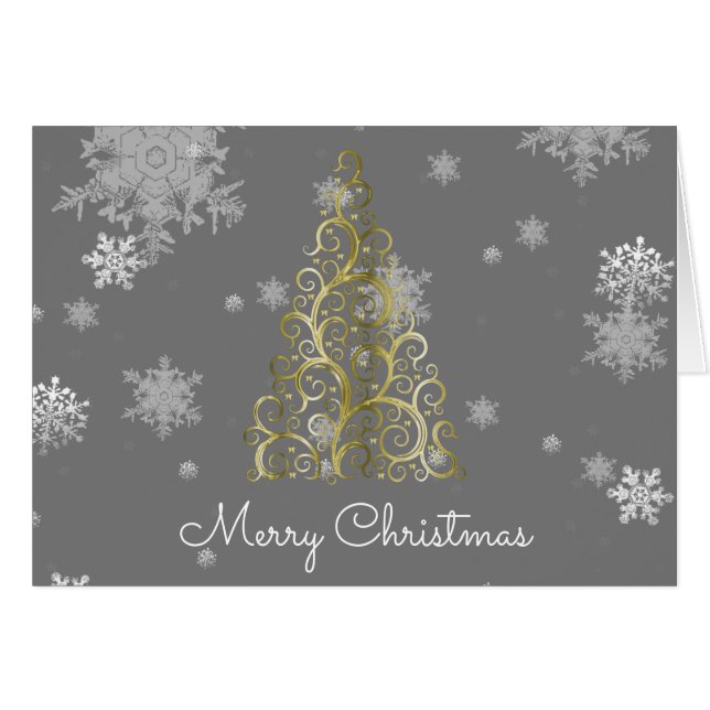 Arbre de Noël Or et Snowflakes Carte de voeux (Devant horizontal)