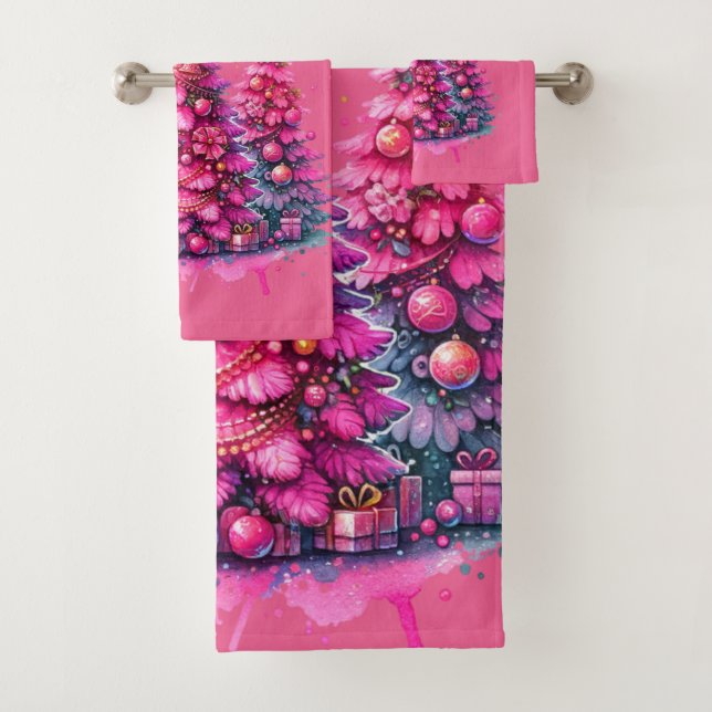 Arbre de Noël rose tendance Preppy esthétique (En situation)