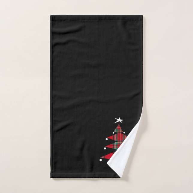 Arbre de Noël rouge de plaid sur le noir (Serviette à main)