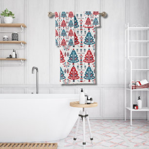Arbre de Noël rouge et bleu Art populaire scandina