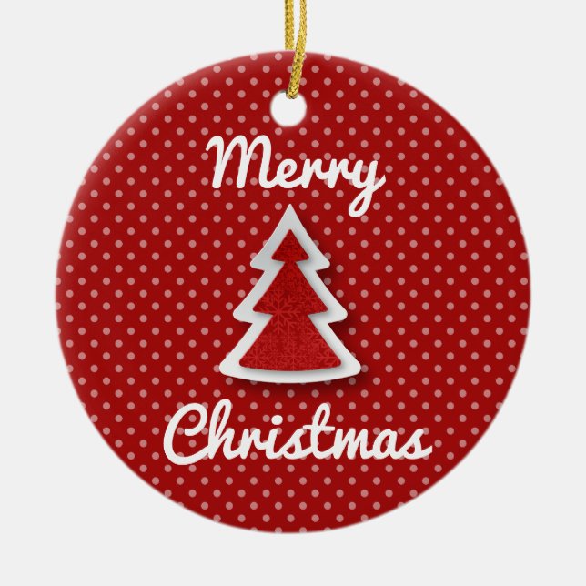 Arbre de Noël rouge joyeux ornement rond (Devant)